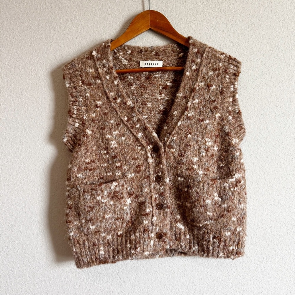 Masscob Women's Brown Textured Pikes Alpaca Sleevelees Cardigan Size Small